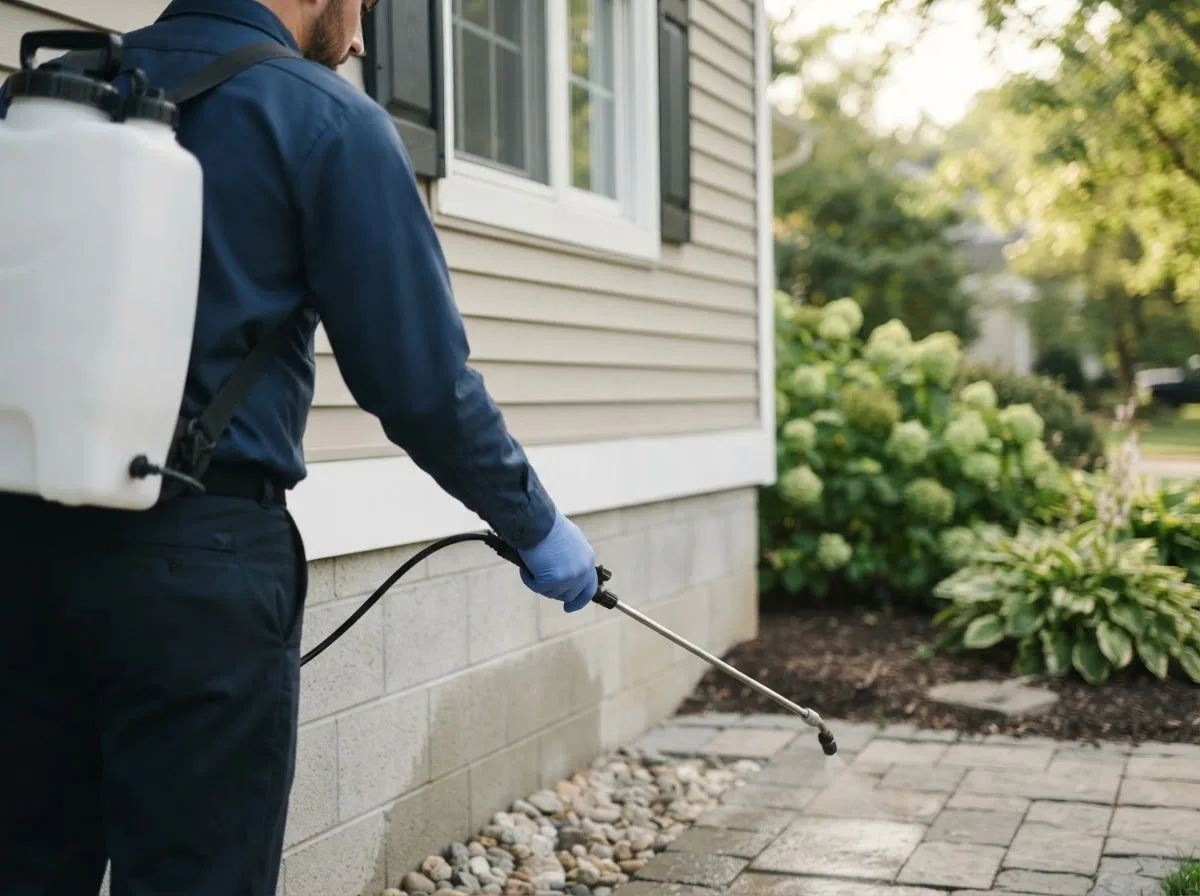 Pest control technician inspecting a home in Henryville, PA